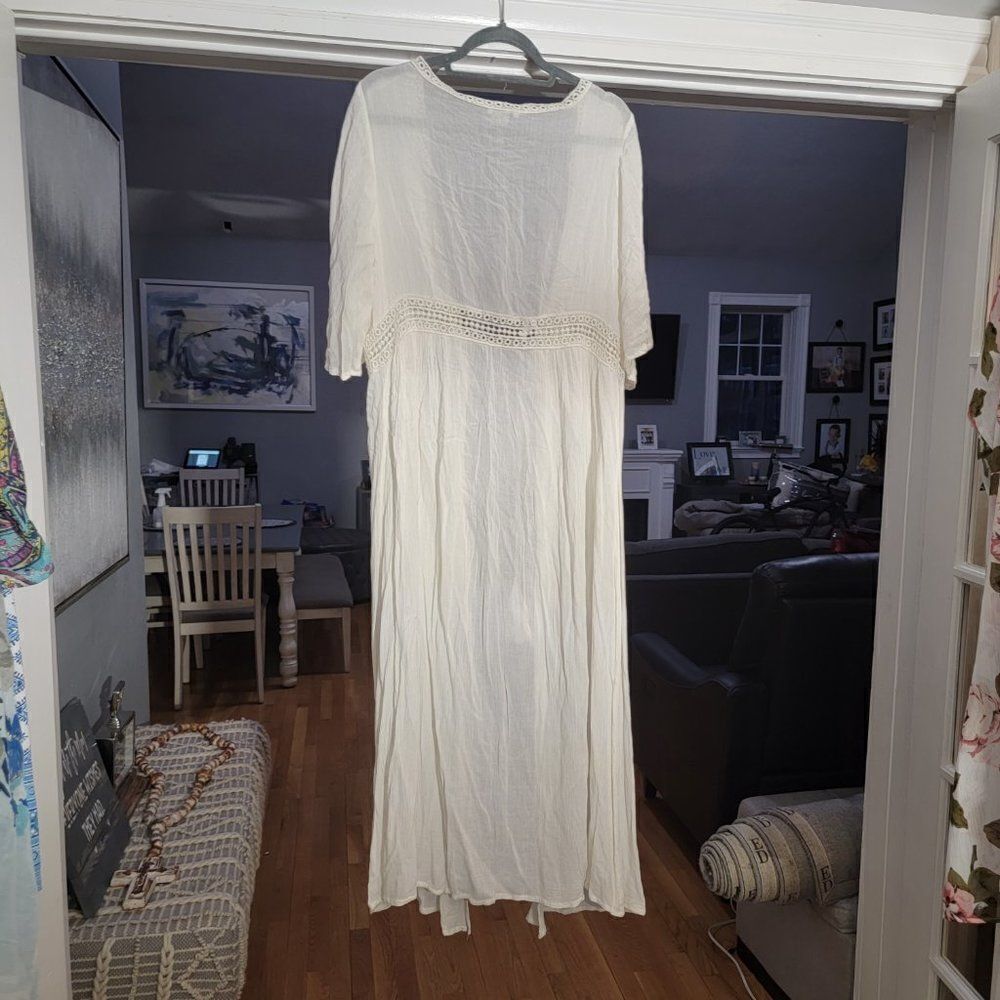 Cute Options Women's White 100% Rayon Lace Kaftan Beach Cover Up Dress S… - Picture 5 of 9